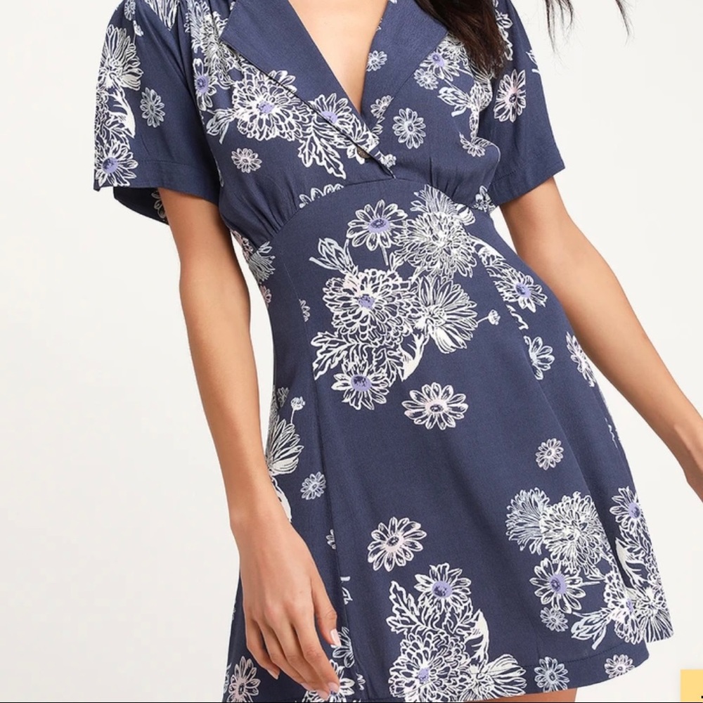 Free People Blue Washed Floral Mini Dress